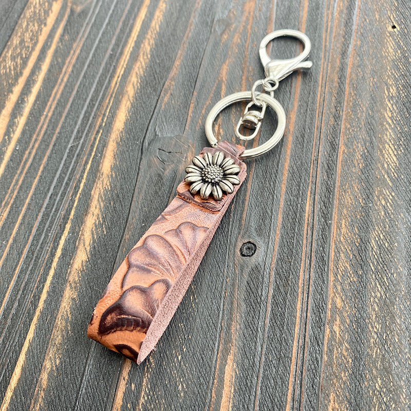 Wholesale Western Vintage Turquoise Genuine Leather Keychain